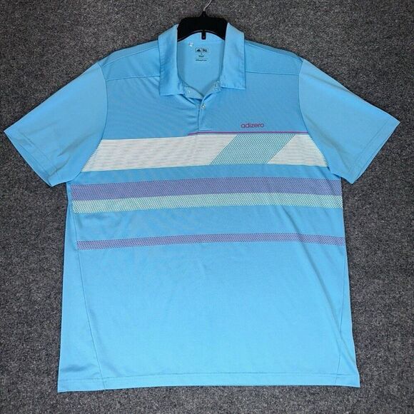 Adidas Golf Adizero Polo Shirt Mens XL Blue Geometric‎ Short Sleeve Casual Adult - Picture 1 of 7
